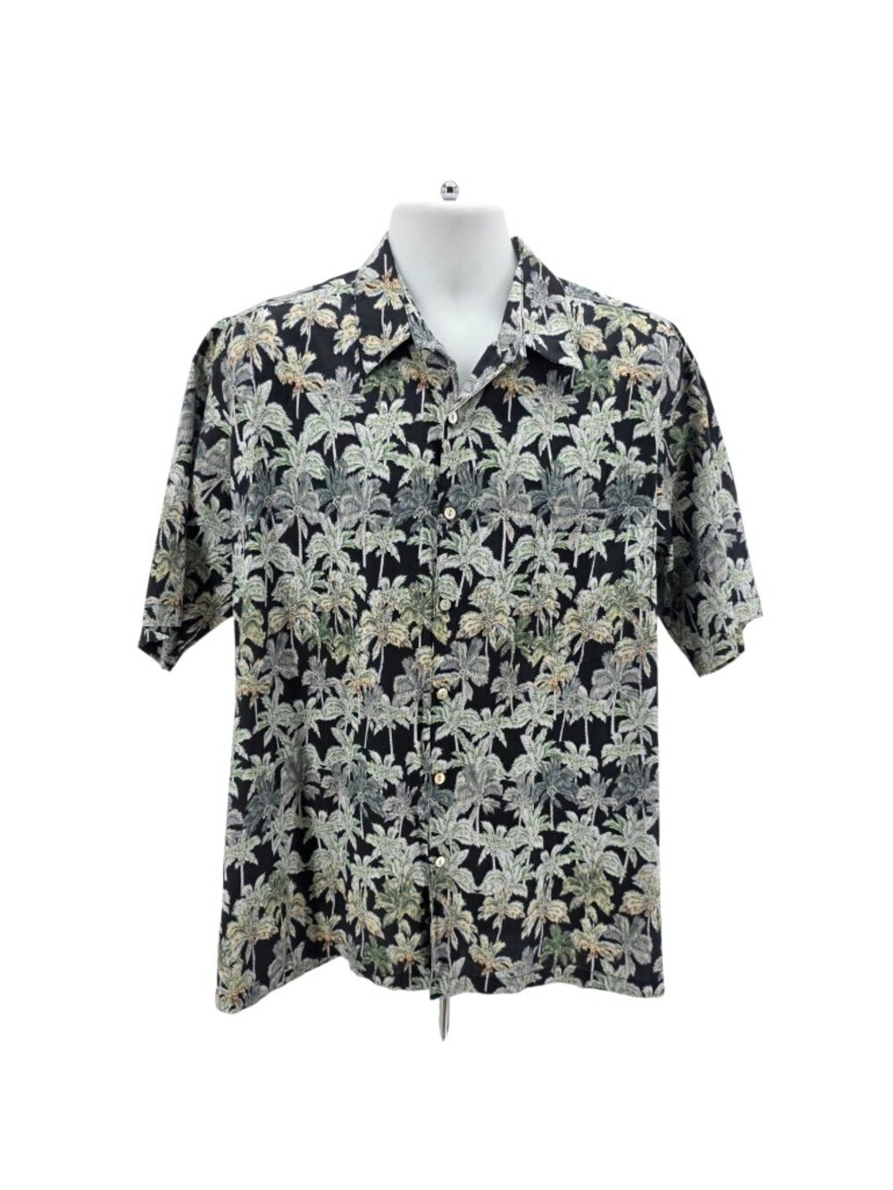 Tori Richard Mens Large Hawaiian Shirt Palm Tree Black Green Lightweight Party